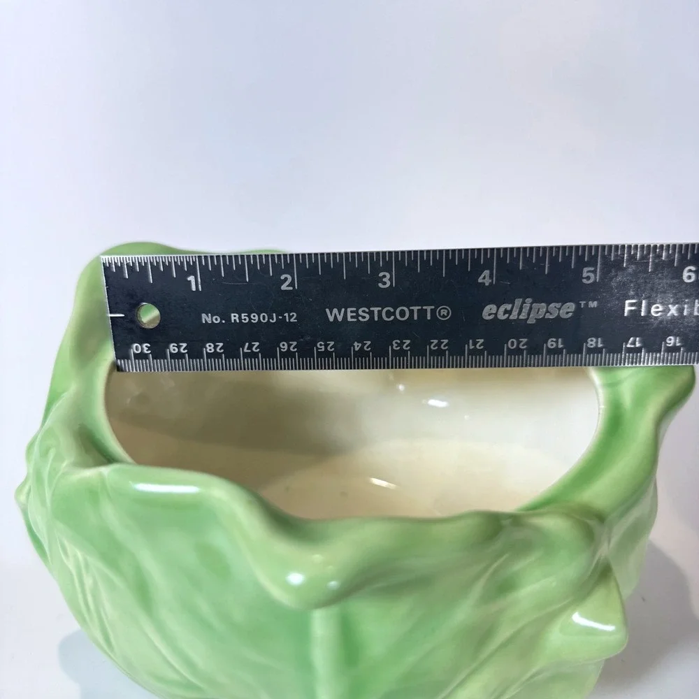 Vintage Holland Mold Cabbage Leaf Ceramic Bowl Green Signed E Settle No Lid